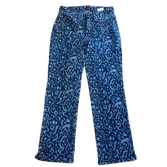 NYDJ Denim - NYDJ Size 0 Marilyn Straight Blue on Blue Denim Cropped Printed Jeans Pants